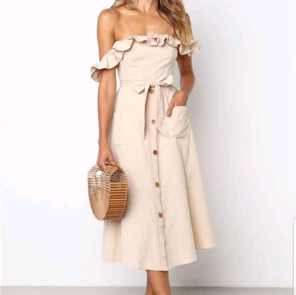 MK Boutique Dresses & Skirts - Last 1• Off Shoulder Ruffle Front Tie Dress